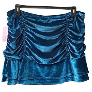 Wild Fable Ruched Layered Velvet Mini Skirt Teal Womens Size XXL NWT Stretch